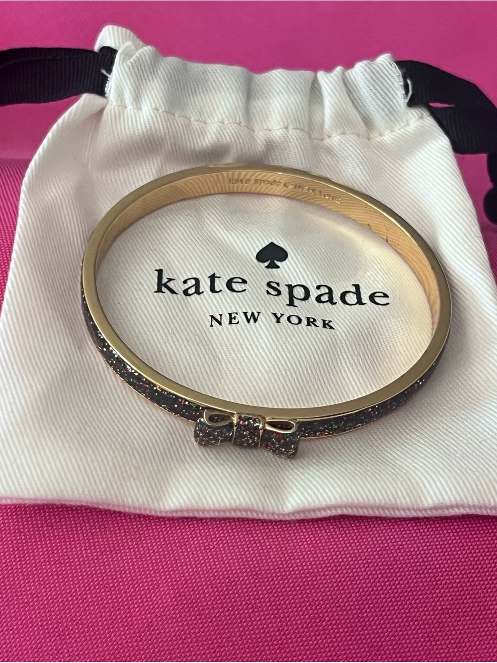 kate spade Gold-Tone Multicolor Glitter Bow Bangle Bracelet
